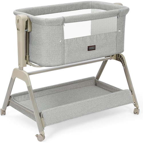 Ezebaby Baby Bassinet Bedside Sleeper, 3-in-1 Rocking Bassinet, Breathable Full-Mesh Baby Crib with 6 Height Adjustable and Lockable Wheels for Newborns