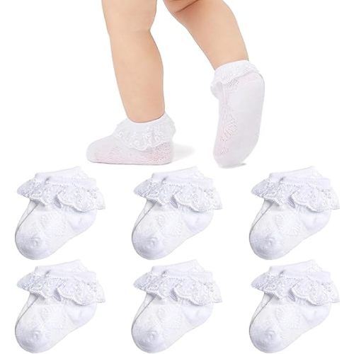 Mini angel Baby Lace Socks Baby Girl Double/Eyelet Lace Ruffle Frilly Socks for Newborn Infant and toddlers Gift Set