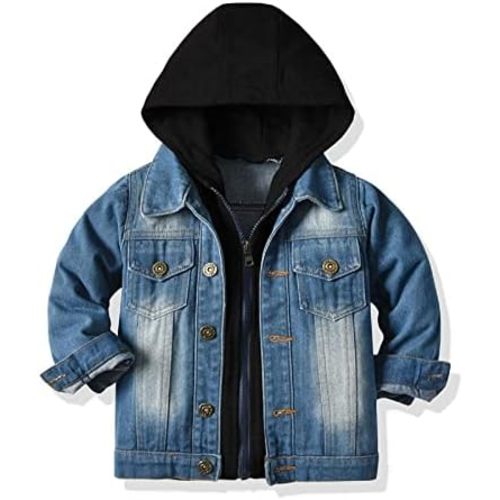 Little Boys Girls Cardigan Hooded Lapel Zipper Pocket Baby Denim Coat Jackets Outerwear