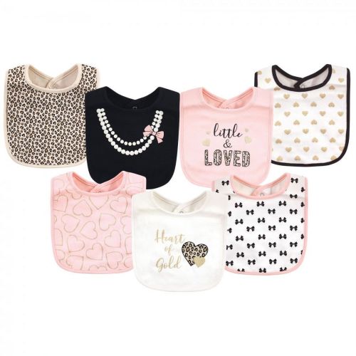Little Treasure Soft Cotton Baby Girl Bibs, Heart Of Gold, One Size