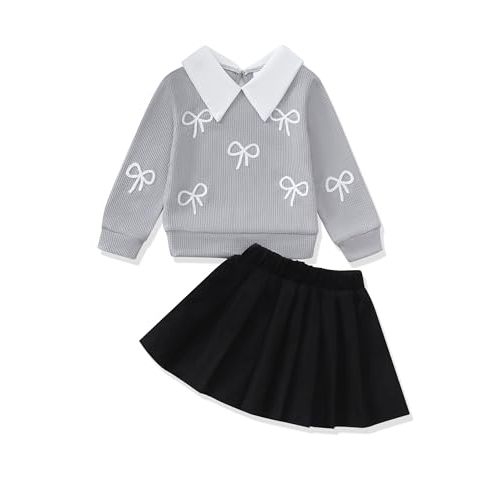 Renotemy Toddler Girls Outfits Winter Little Girl Clothes Skirt Set 18M-6Y | Girls Christmas Fashion 2 Piece Outfit,Fall Knit Sweater and Skirt Set,Holiday Thanksgiving Dress Back to School Essentials