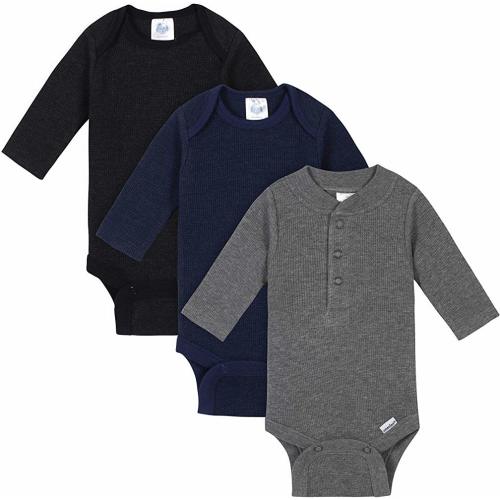 Baby Boys 3-Pack Long Sleeve Thermal Onesies Bodysuits