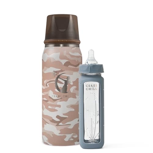 Ceres Chill Breastmilk Chiller/Warmer Bundle, 27oz of Storage, 20 Hour Chill, Comes with Glass Baby Bottle for The Ultimate Bottle Warming Duo (in Plain Sight Chiller & Gray Bottle)