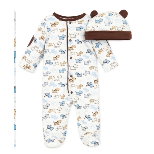 Cute Puppies Footed One-Piece And Hat