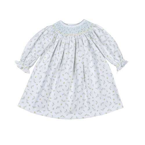 MIA-540 Mia Blue Floral Pima Hand Smk Bishop Dress – Baby Loren