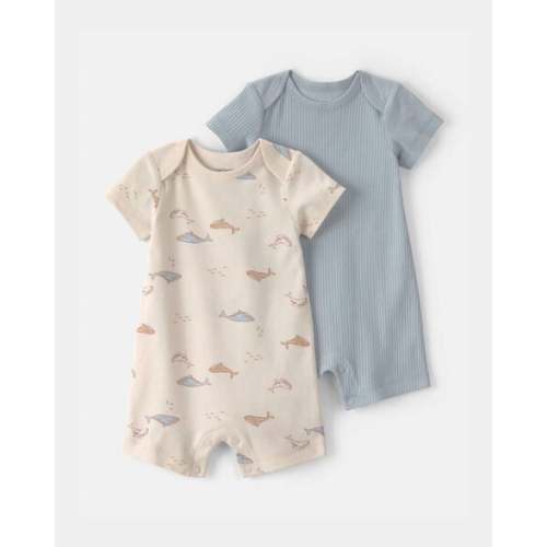Baby 2-Pack Whale Rompers - Blue/Ivory | Carter's