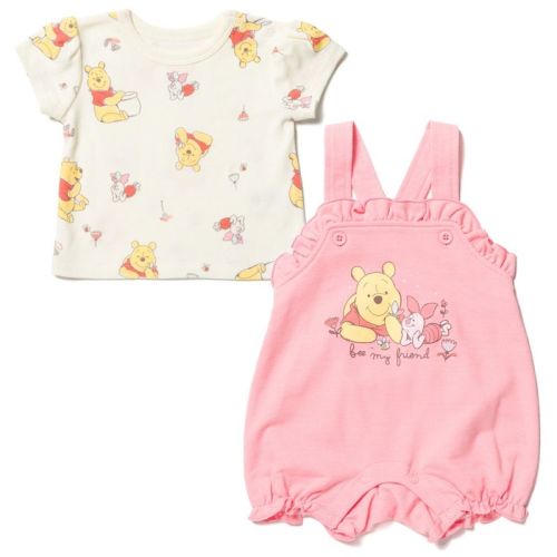 Disney Baby Girls French Terry Short Overalls and and T-Shirt Outfit Set