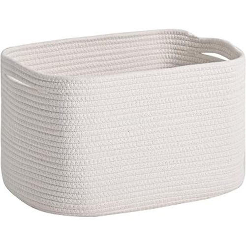 ICERZCZ Woven Cotton Rope Storage Basket for Organizing, Cute Decorative Baskets for Gifts Empty, Organizer Bins for Dog Toy, Baby Laundry, 17“×13”×9.5“, Off White