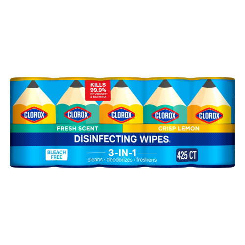 Clorox Disinfecting Cleaning Wipes Limited Edition Back to School Variety Pack, Bleach Free, Fresh Scent and Crisp Lemon, Pack of 5, 425 Wipes Total