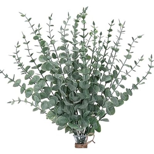 CEWOR 24pcs Eucalyptus Stems Artificial Eucalyptus Leaves Fake Greenery Branches Fake Flowers for Wedding Centerpiece Spring Easter Farmhouse Home Decoration