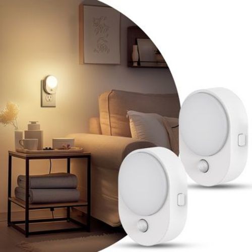 DORESshop LED Motion Sensor Night Light [2 Pack], Dusk to Dawn & Motion Activated, Dimmable 30/60LM for Bathroom, Hallway, Kitchen