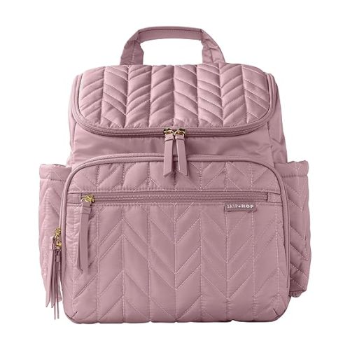 Skip Hop Diaper Bag Backpack: Forma, Multi-Function Baby Travel Bag with Changing Pad & Stroller Attachment, Mauve Mist