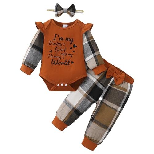 Mioglrie Newborn Baby Girl Clothes Fall Winter Outfits Pants Set with Headband for Infant Girls 0 3 6 9 12 18 Months