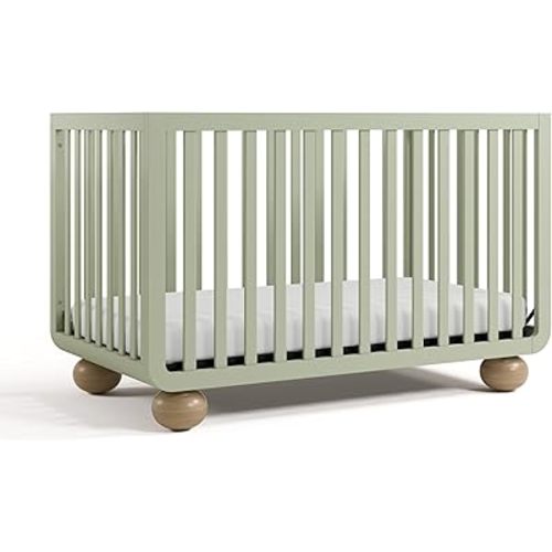 Storkcraft Amalfi Convertible Crib with Toddler Guardrail (Sage & Driftwood) – GREENGUARD Gold Certified, Toddler Bed Conversion Kit Included, Fits Standard Crib Mattress, Converts to Full Bed