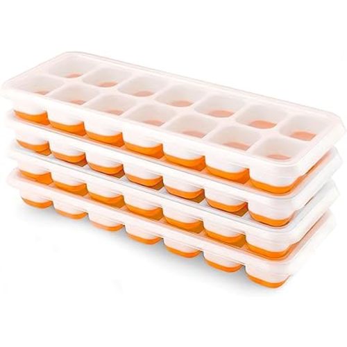 Ice Cube Trays 4 Pack, Airabc Silicone Ice Cube Trays with Removable Lid, Easy-Release Flexible 14-cube Ice Trays, LFGB Certified and BPA Free, Stackable Ice Trays with Covers for Cocktail, Freezer