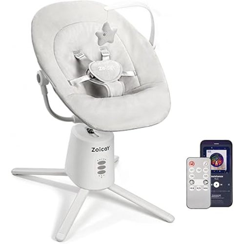 Zoicay Baby Swing,Baby Swings for Infants with 3 Modes & 5 Speeds, BT Enabled App & Remote Control, Electric Swing – 6 Lullabies and 3 Timer Setting, 2 Seat Positions and 5-Point Harness Swing (White)