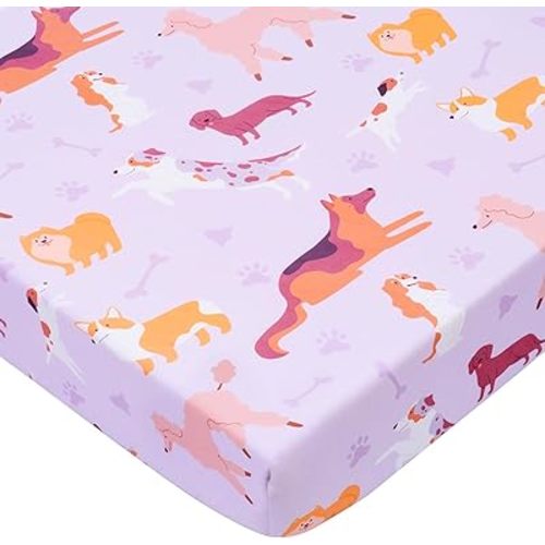 UOMNY Crib Sheet 52x28 Baby Sheet for Girls Breathable Dog Fitted Crib Sheet for Standard Crib and Toddler Mattress Soft Toddler Sheet Purple
