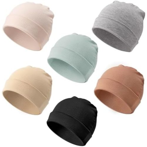 DRESHOW BQUBO 6 Pack Baby Newborn Hats Set for Unisex Infant Newborn Toddler Soft Beanie Hat for Boys Girls 0-24 Months