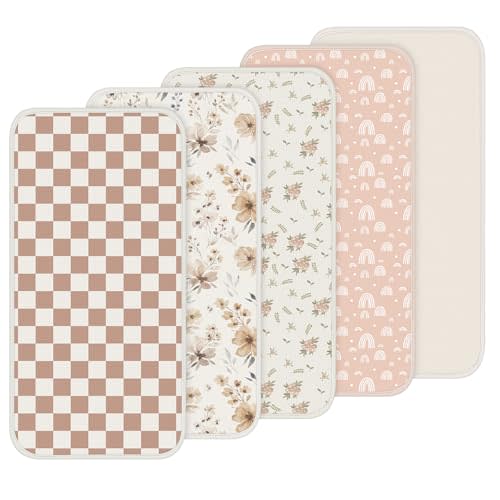 Hahafelt 5 Pcs Waterproof Changing Pad Liner, Classic | 27.5 X 14 in Muslin Reusable Liners, Water Repellent Travel, Washable Checkerboard Covers for Nursery Diaper Bag