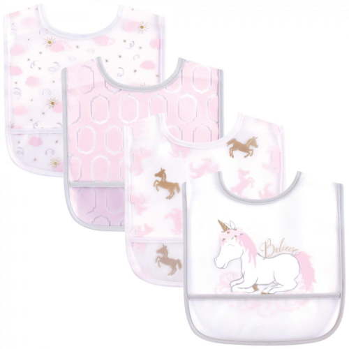 Yoga Sprout Baby Girl Waterproof PEVA Bibs 4pk, Unicorn, One Size