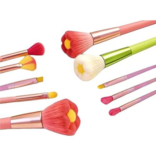 Beautiful Makeup Brush Set for Girls, 10pcs Kawaii Fan Cute Daisy Flower Red Makeup Brushes Kit of Powder Blush Eye Shadow Brush for Teens Women Girls