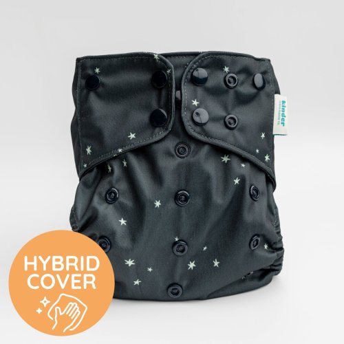One Size Wipeable Cloth Diaper Cover with Black Background and Tiny Stars in Moss – Kinder Cloth Diaper Co.
