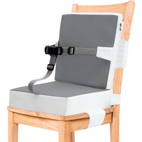 Dznils Toddler Booster Seat for Dining Table, with Backrest, Safety Buckles, Non-Slip Bottom, Gray