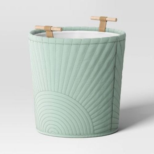 Large Quilted Kids' Storage Basket Teal Green - Pillowfort™: Polyester Canvas Toy Organizer with Handles