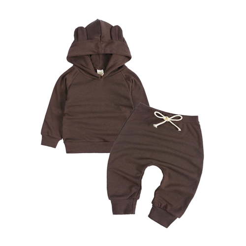 Scyoekwg Toddler Infants Baby Boys Girls Tracksuits Outfits Solid Color Long Sleeve Hooded Sweatshirt Long Sweatpant Sports Set Clearance Coffee 6-9 Months