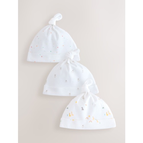White Baby Tie Top Hats 3 Pack (0-12mths)