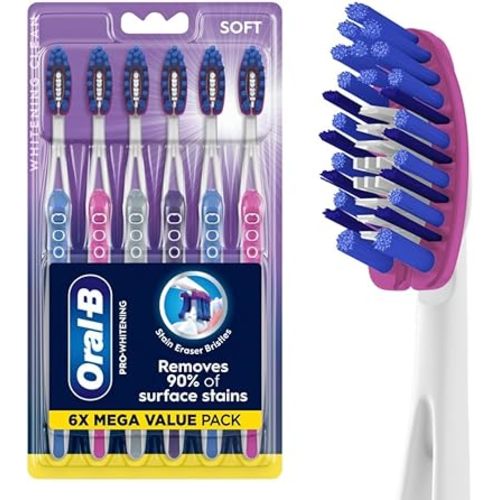 Oral-B 3D White Deep Stain Remover toothbrushes, 6 Count Toothbrush Soft, Removes 90% of Surface Stains, whitens Teeth, deep Reach, removes Plaque and Stains Tooth Brush