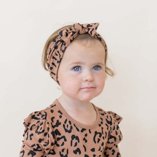 Knotted Bow Headband in Latte Leopard