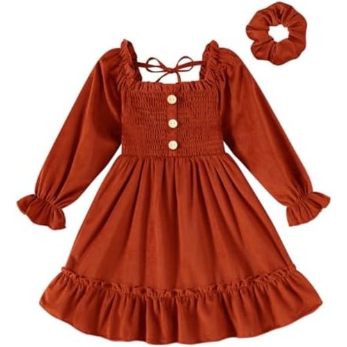 Happy Town Toddler Girl Dress Long Sleeve Linen Vintage Baby Fall Winter Outfits Clothes