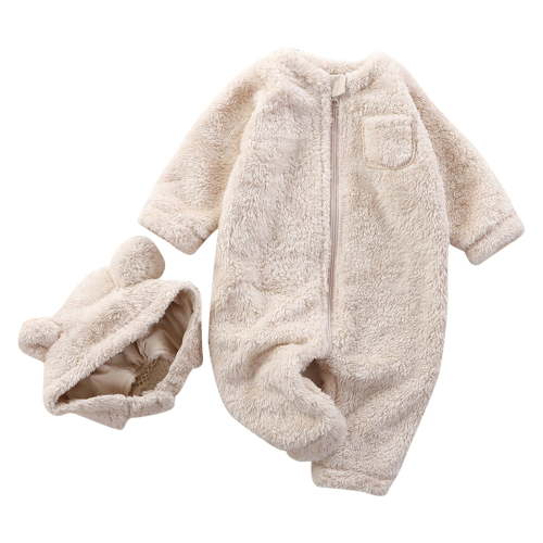 ZyeKqe Baby Fuzzy Fleece Jumpsuit Infant Snowsuit Bodysuit Outerwear Newborn Boys Girls Solid Color Coat Toddler Clothes