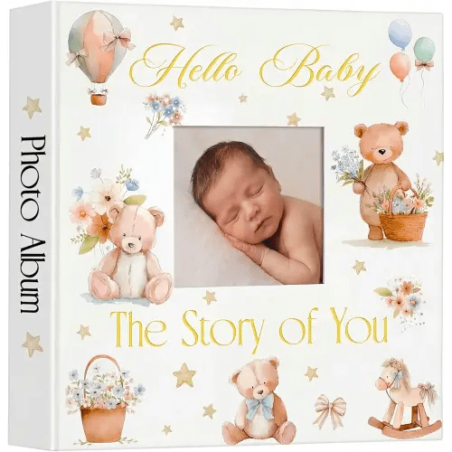 Thyle Baby Photo Album 4x6 600 Pockets Book Keepsake Gifts for Boy or Girl Newborn Memory Book with Front Window Holds Photo Album for New Parents Baby Shower Welcome Party (Bear)