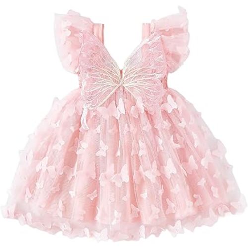 Baby Girls Butterfly Dress Tulle Party Outfit Elastic Waist Photoshoot Birthday Wedding Dresses 0-24M