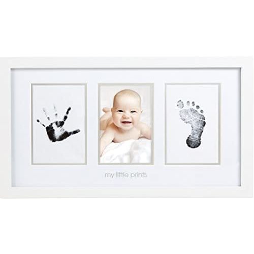 Pearhead Babyprints Newborn Handprint and Footprint Photo Frame with Clean-Touch Ink Pad, Gender-Neutral Baby Keepsake Picture Frame Nursery Décor, Mother’s Day Accessory, White