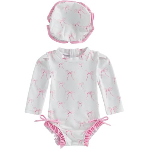 Yccutest Toddler Rash Guard One Piece Swimsuit Baby Girl Long Sleeve Ruffles Swimwear Zipper Bathing Suit Checkerboard Outfit