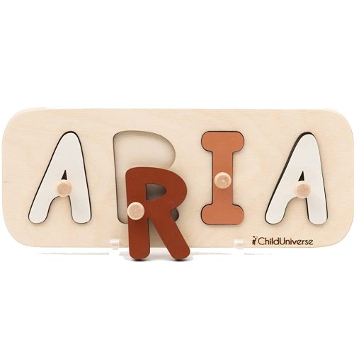 Baby Personalized Wood Name Puzzle With Custom Design - Toddler Name Puzzle For Girls & Boys - Montessori Toys Nursery Décor - Name Sign 1st Birthday Gift for Baby (Pink, Simple)
