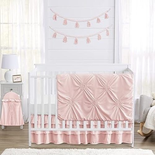 Sweet Jojo Designs 4-Piece Baby Crib Bedding Set (Pink Shabby Chic) for Girls, Infants/Nursery incl. Blanket, Fitted Sheet, Skirt, Diaper Stacker (Elegant, Diamond, Blush, Princess Harper Collection)