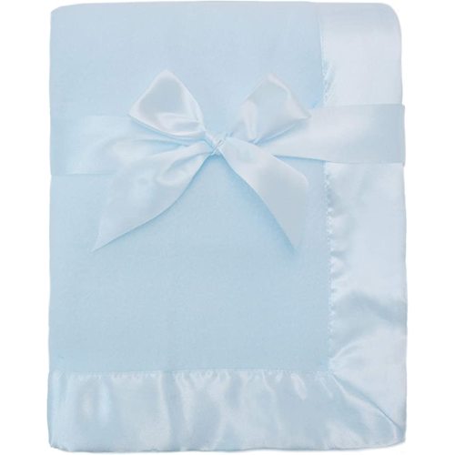 American Baby Company Fleece Blanket (30" x 40") with Silk-Like Satin Trim, Soft, Warm & Cozy, Blue, for Boys and Girls, Perfect for Baby Carrier, Stroller, Travel and Gifting