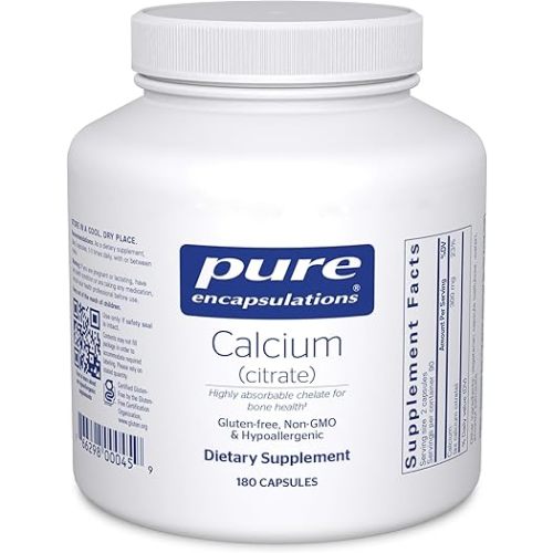 Pure Encapsulations Calcium (Citrate) - Supplement for Bone, Teeth, Colon, and Cardiovascular Health Support* - with Premium Calcium Citrate - 180 Capsules