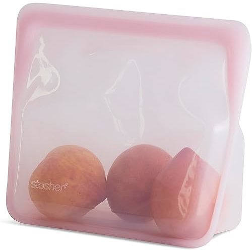 Stasher Premium Silicone Reusable Food Storage Stand-Up Mid Bag, Pink, Microwave, Sous Vide, Dishwasher, Oven and Freezer Safe, BPA Free, Leak-free, Eco-friendly, 56 Oz