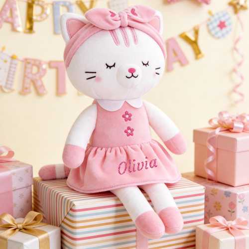Personalized Cat Doll Custom Name Plush Kitten Toy for Toddler Girls Birthday Keepsake Baby Shower Present Nursery Decor
