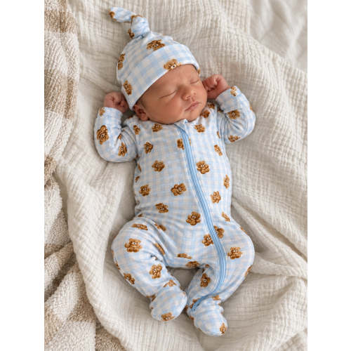 2-Way Zip Footie, Blue Teddy Picnic