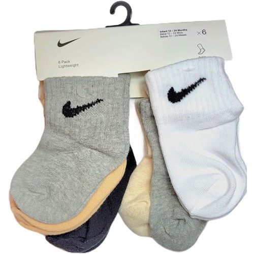 Nike Baby Lightweight Ankle Socks (6 Pack) (US, Age, 6 Months, 12 Months, Grey/White/Tan/Black)