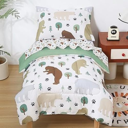 Toddler Bedding Set, Toddler Bed Comforter Sets for Girls, Toddler Bed Set, Forest Bear Printed