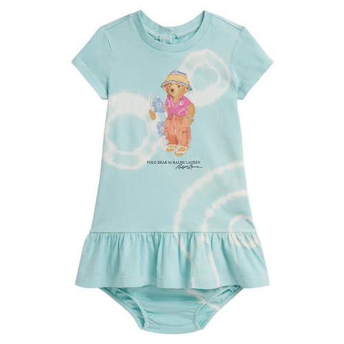 Tie Dye Polo Bear Cotton Dress & Bloomers Set