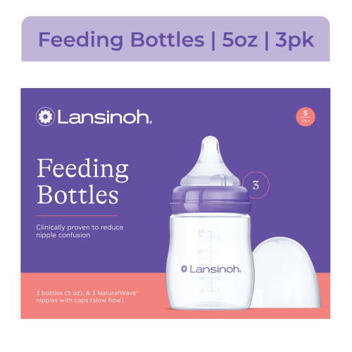 Lansinoh Anti-Colic Baby Bottle for Breastfeeding Baby, Baby Formula Feeding, 5oz, 3pk, Slow Flow Nipples, Size S HSA/FSA Eligible