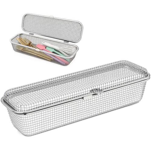12.5 Inches 304 Stainless Steel Dishwasher Basket | Large Mesh Utensil Baskets Prevents Small Items Falling, Anti-Pinch Lock, for Baking Tools, Baby Bottles, Chopsticks